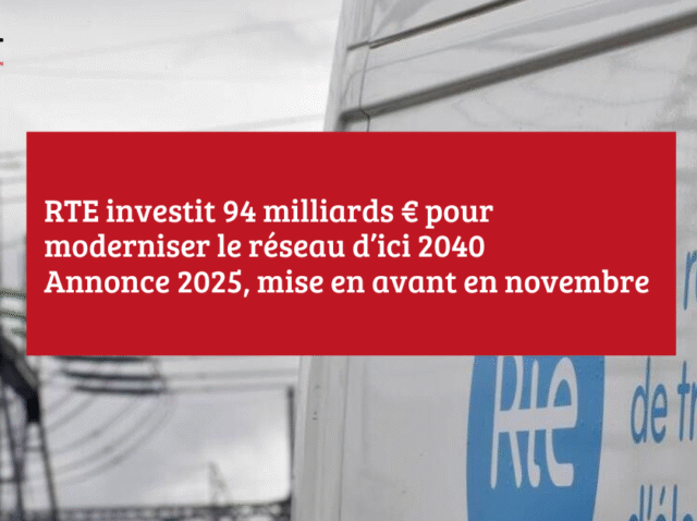 RTE investit 94 milliards € pour moderniser le réseau d’ici 2040 Annonce 2025, mise en avant en novembre